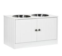 Raised Dog Bowls for Large Dogs Feeding Station Stand, Storage - White Pawhut