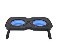 Raised Dog Bowls Portable Foldable Double Elevated Folding Bowls For Outdoor Travel Camping (L Blue)