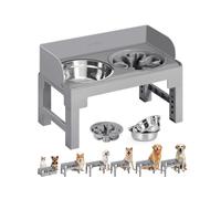 Feandrea Raised Dog Bowls with Stand, 1 Slow Feeder and Two 304 Stainless Steel Bowls, Adjustable Height and Tilted Design, Grey PRB103GD01