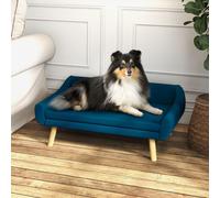 PawHut Dog Sofa Bed Raised Couch with Wooden Frame and Soft Cushion, Blue
