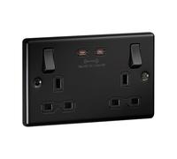 Knightsbridge CL9965MBB Rounded Edge 13A 2G DP Switched Socket with Dual USB-C (65W DUAL FASTCHARGE) - Matt Black + Black Insert