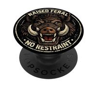 Raised Feral No Restraint Wild Boar Skull Graphic PopSockets Adhesive PopGrip