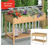 Raised Fir Wood Rectangular 8 Compartment Plant Stand Oak Tone
