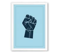 Raised Fist Minimalist Framed Wall Art Print A2 (59.4×42cm) White, Wall Decor for Living Room, Bedroom, Office & Home, Ready to Hang, Art Gift