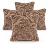 Raised Floral Cushion 45cm - Soft Plush Throw Pillow - Mocha Mink | Set of 4 Filled Cushions • Raised Floral Design • Soft Plush Feel • 45cm • Ready to Use