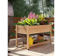 Raised Garden Bed, 122x61x76cm Wood Elevated Planter Box with Lockable Wheels & Oxford Cloth for Drainge, Rectangular Plant Stand with Garden Storage Shelf for Growing Plants Vegetable/Flower/Herb