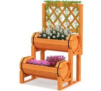 Raised Garden Bed, 2-Tier Wooden Planter with Trellis for Climbing Plants, Ideal for Growing Flowers and Herbs Indoors or Outdoors