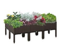 Raised Garden Bed 6pc Brown PP 40x40x44cm Stackable Elevated Planter with Drains