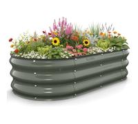 Raised Garden Bed 8x2x1.5 ft Galvanized Steel Oval Planter for Outdoor Vegetables Herbs(Volcanic Gray,4x2x1FT)
