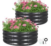 Raised Garden Bed - 90x90x30CM Galvanized Steel Planter Boxes.Grey-2Pack | Round Metal Raised Bed for Gardening Vegetables Flowers Fruits Herbs,Rust-Resistant