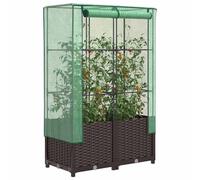 Raised Garden Bed Brown PP 80x40x138cm Rattan Look w/ Greenhouse Cover IronFrame