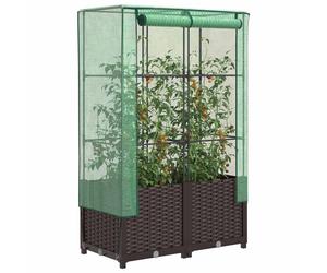 Raised Garden Bed Brown PP 80x40x138cm Rattan Look w/ Greenhouse Cover IronFrame