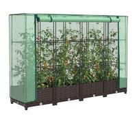 Raised Garden Bed Brown PP Rattan-Look 160x40x123cm with Greenhouse PE Cover Net