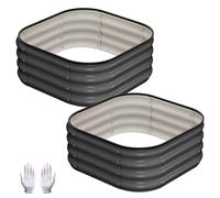 Raised Garden Bed for Garden - Black Grey 2x2x1 ft - Square Circular - Pack of 2 - Bottomless Galvanised Steel Planter Box with Safe Round Edges for Vegetables, Flowers and Herbs, Planter Raised Beds