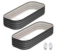 Raised Garden Bed for Garden, Black Grey 4x2x1 ft - Rectangular - Pack of 2, Bottomless Galvanised Steel Planter Box with Safe Round Edges for Vegetables, Flowers and Herbs, Tool-Free Easy Assembly