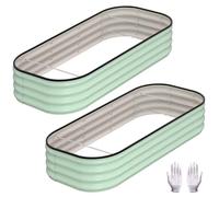 Raised Garden Bed for Garden, Light Green 4x2x1 ft - Rectangular - Pack of 2, Bottomless Galvanised Steel Planter Box with Safe Round Edges for Vegetables, Flowers and Herbs, Tool-Free Easy Assembly