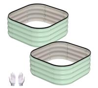 Raised Garden Bed for Garden - Olive Green 2x2x1 ft - Square Circular - Pack of 2 - Bottomless Galvanised Steel Planter Box with Safe Round Edges for Vegetables, Flowers and Herbs, Planter Raised Bed