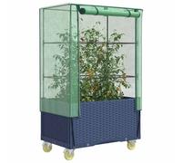 Raised Garden Bed Greenhouse Blue-Grey PP 80x50x182cm Rattan Look with 4 Wheels