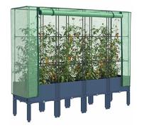 Raised Garden Bed Greenhouse PP Rattan Look Blue Grey 160x40x140 cm Waterproof