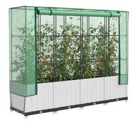 Raised Garden Bed Greenhouse White PP 160x40x138 cm Iron Frame Rattan Look Mini