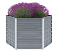 Raised Garden Bed Grey Galvanised Steel 129x129x77cm Hexagonal Open Bottom Large