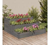 Raised Garden Bed Grey Solid Fir Wood 120x120x56cm 3-Tier Stair-Step Open-Bottom