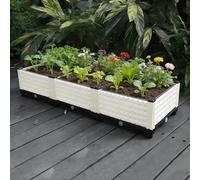 Raised Garden Bed Kit - Outdoor Plastic Planter for Balcony, Rooftop, Patio or Yard - Narrow Rectangle Design with Plant Shelf