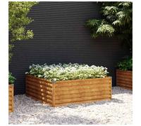 Raised Garden Bed Light Brown Galvanized Steel 100x100x36cm Outdoor Planter