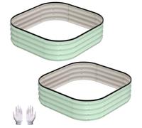 Raised Garden Bed - Olive Green 3x3x1 ft - Square Circular - Pack of 2 - Bottomless Thick Galvanized Planter Box with Anti-Rust Coating, Safe Round Corner Design for Plants, Vegetables and Flowers