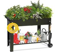 Raised Garden Bed, Outdoor Planter Box, Rectangle Planting Raised Bed, Metal Raised Bed with Legs and Storage Shelf, Elevated Planter Box for Growing Flowers, Vegetables and Herbs, 101x28x80 cm, Black