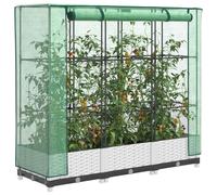 Raised Bed Greenhouse Brown Rattan PP 120x40x123cm Iron Frame PE Cover Vent Zips