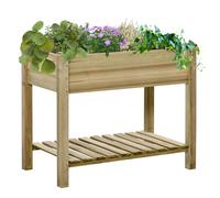 Raised Garden Bed with Legs and Storage Shelf, Elevated Wooden Planter Box,