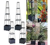 Raised Garden Bed with Trellis for Climbing Plants - Self-Watering Tomato & Vegetable Planting Box, Adjustable Height, Fade-Resistant PP Material, 3-Layer or 4-Layer Design(4 Evels-Wood Grain)