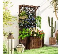 Raised Garden Bed, Wooden Planter Box w/ Trellis and Drainage Holes Outsunny Tan One Size
