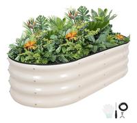 Raised Garden Beds - 120x60x30CM Galvanized Planter Boxes Kit with Protective Tape & Gloves & Tools | Oval Metal Outdoor Raised Bed for Gardening Vegetables, Fruits, Flowers, Herbs, White