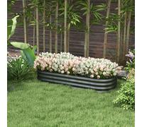 Outsunny Galvanised Raised Beds for Garden, Metal Elevated Planter Box with Safety Edging, Easy DIY for Growing Flowers, Herbs, Succulents, 150 x 62 x 30cm, Dark Grey