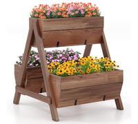 Raised Garden Kits 21-Inch Vertical 3 Tiered Wooden Planter Boxes 26" L x 29" W x 29" H Drainage Holes Indoor Outdoor Flowerbed Freestanding Elevated Planter Box for Garden Flower