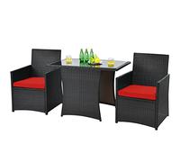 Raised Garden Kits 3-Piece Outdoor Wicker Bistro Set PE Dining Table Set with Cushioned Chairs Patio Conversation Set for Backyard Porch Garden and Poolside