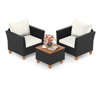 Raised Garden Kits 3-Piece Patio Conversation Set with Storage Coffee Table Outdoor PE Wicker Sofa Furniture Set with Cushions for Balcony Backyard Porch Garden