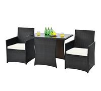 Raised Garden Kits 3-Pieces Outdoor Wicker Bistro Set PE Dining Table Set with Cushioned Chairs Patio Conversation Set for Backyard Porch Garden and Poolside