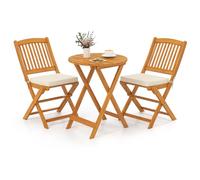 Raised Garden Kits 3 Pieces Patio Bistro Set Acacia Wood Folding Dining Chairs with Coffee Table Padded Cushion Seats for Outdoors Garden Porch Yard (Beige)