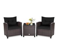 Raised Garden Kits 3 Pieces Patio Conversation Set Outdoor Furniture Wicker Chairs with Tempered Glass Side Table for Porch Lawn Garden Balcony Backyard