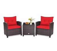 Raised Garden Kits 3 Pieces Patio Conversation Set Outdoor Furniture Wicker Chairs with Tempered Glass Side Table for Porch Lawn Garden Balcony Backyard