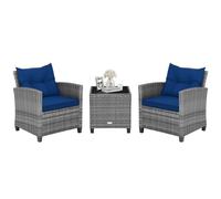 Raised Garden Kits 3 Pieces Patio Conversation Set Outdoor Furniture Wicker Chairs with Tempered Glass Side Table for Porch Lawn Garden Balcony Backyard