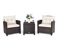 Raised Garden Kits 3 Pieces Patio Conversation Set Outdoor Furniture Wicker Chairs with Tempered Glass Side Table for Porch Lawn Garden Balcony Backyard