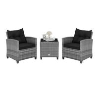 Raised Garden Kits 3 Pieces Patio Conversation Set Outdoor Furniture Wicker Chairs with Tempered Glass Side Table for Porch Lawn Garden Balcony Backyard