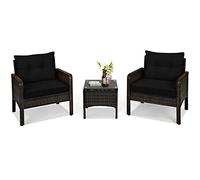 Raised Garden Kits 3 Pieces Patio Conversation Set Outdoor Wicker Furniture Set with Coffee Table Chairs Patio Bistro with Seat Cushions for Garden Balcony Backyard Poolside