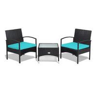 Raised Garden Kits 3 Pieces Patio Furniture Conversation Set Outdoor Wicker Bistro Set with Glass Coffee Table Soft Cushions for Balcony Garden Poolside