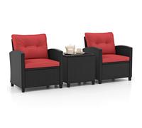Raised Garden Kits 3 Pieces Wicker Patio Conversation Set Washable Cushions Outdoor Furniture Set for Garden Poolside Balcony (Red)