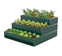 Raised Garden Kits 3-Tier Galvanized Elevated Garden Bed Open-Ended Base for Deep Rooted Plants Vegetables Flowers Modular Assembly Outdoor Planter Box for Patio Backyard (1 Green)